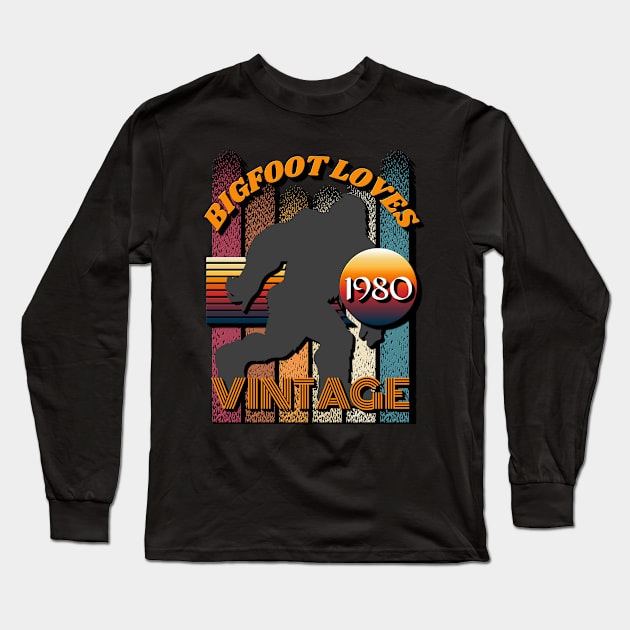 Bigfoot Loves Vintage 1980 Long Sleeve T-Shirt by Scovel Design Shop